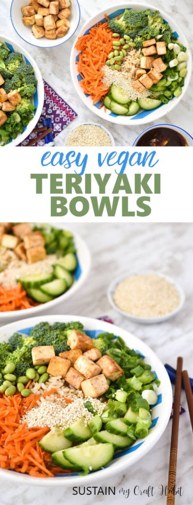 Delicious and nutritious! Teriyaki tofu bowl with brown rice and DIY homemade teriyaki sauce. Vegan teriyaki bowls. Easy and healthy vegan #teriyaki recipe. #vegan #veganrecipes #veganmeal