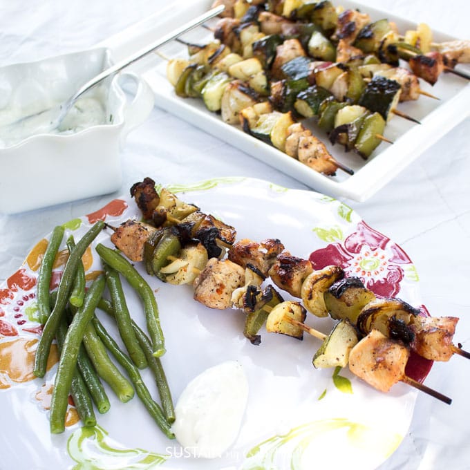 Easy grilled chicken shish kabobs with vegetables