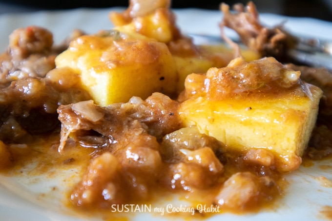 classic beef goulash served with polenta