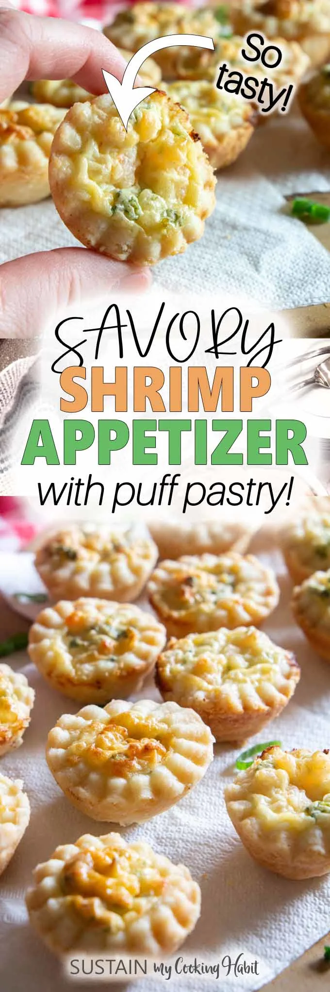 pinnable image for savory shrimp puffs with homemade pastry
