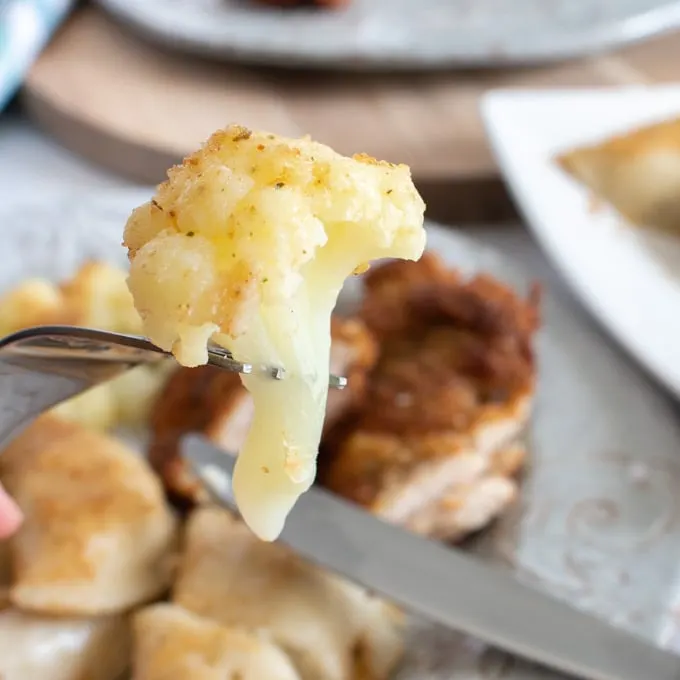 forkful of delicious steamed cauliflower