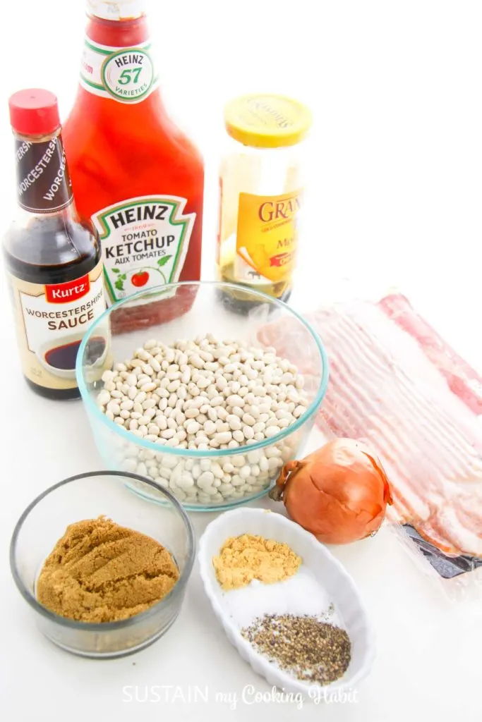 Ingredients needed to make Baked Boston beans.