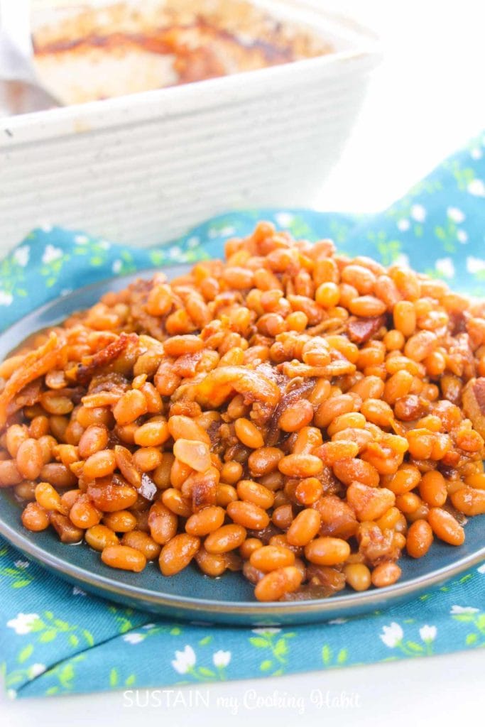 Baked Boston beans on a plate.