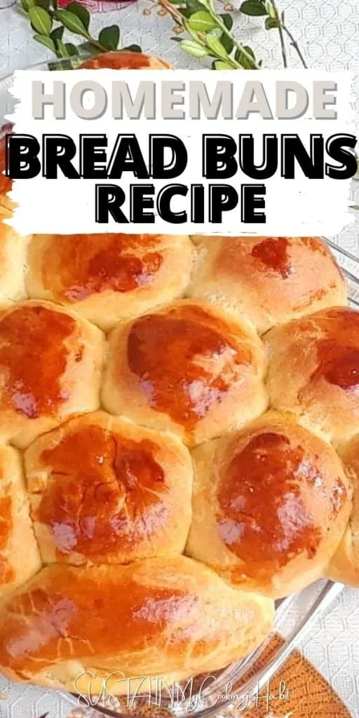 Close up of pull apart homemade dinner rolls with text overlay.