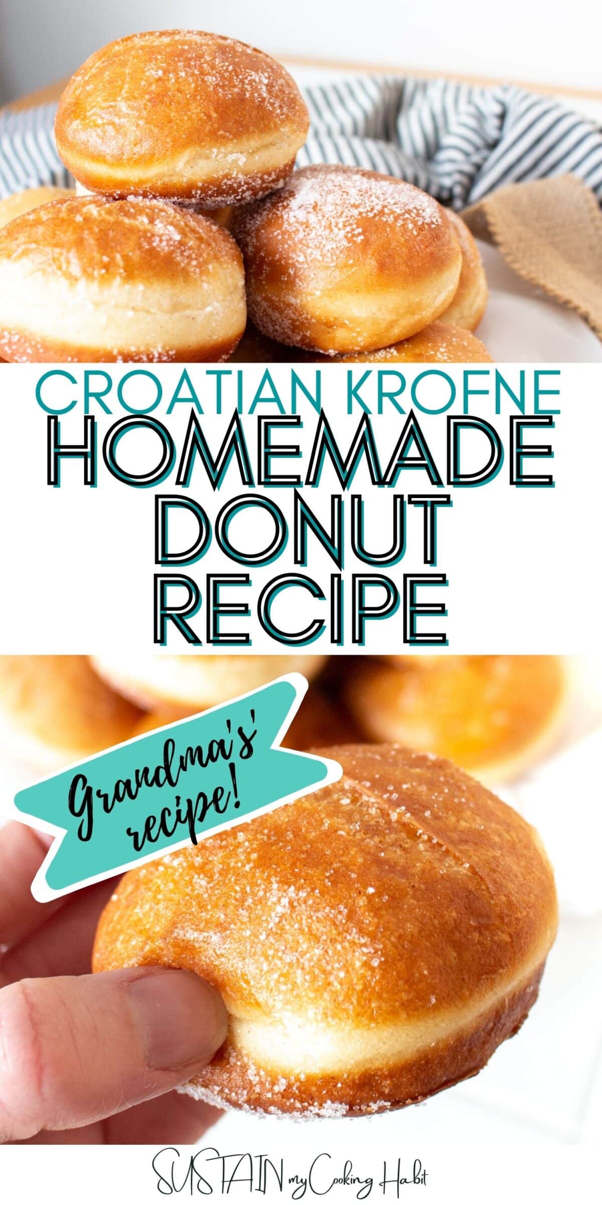 Collage of Croatian krofne donuts with text overlay.