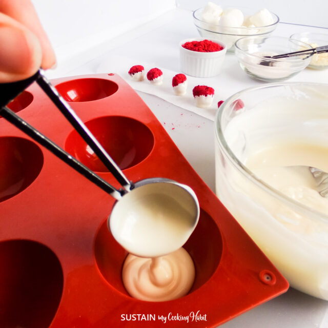 White Chocolate Raspberry Hot Cocoa Bombs - Sustain My Cooking Habit