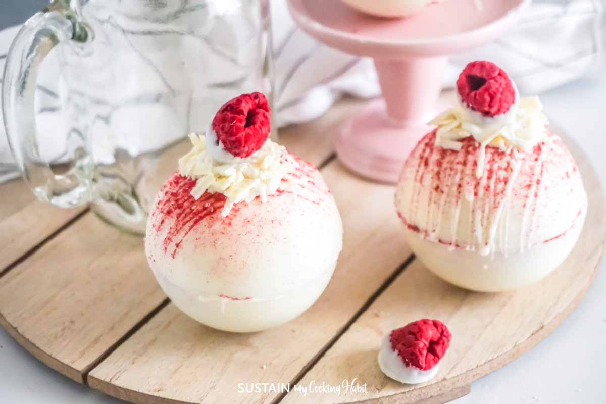 White Chocolate Raspberry Hot Cocoa Bombs - Sustain My Cooking Habit