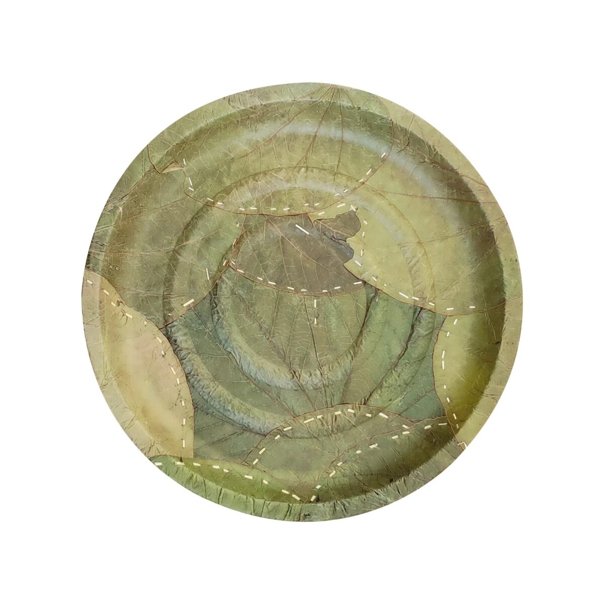 Round green leaf pattern tray.