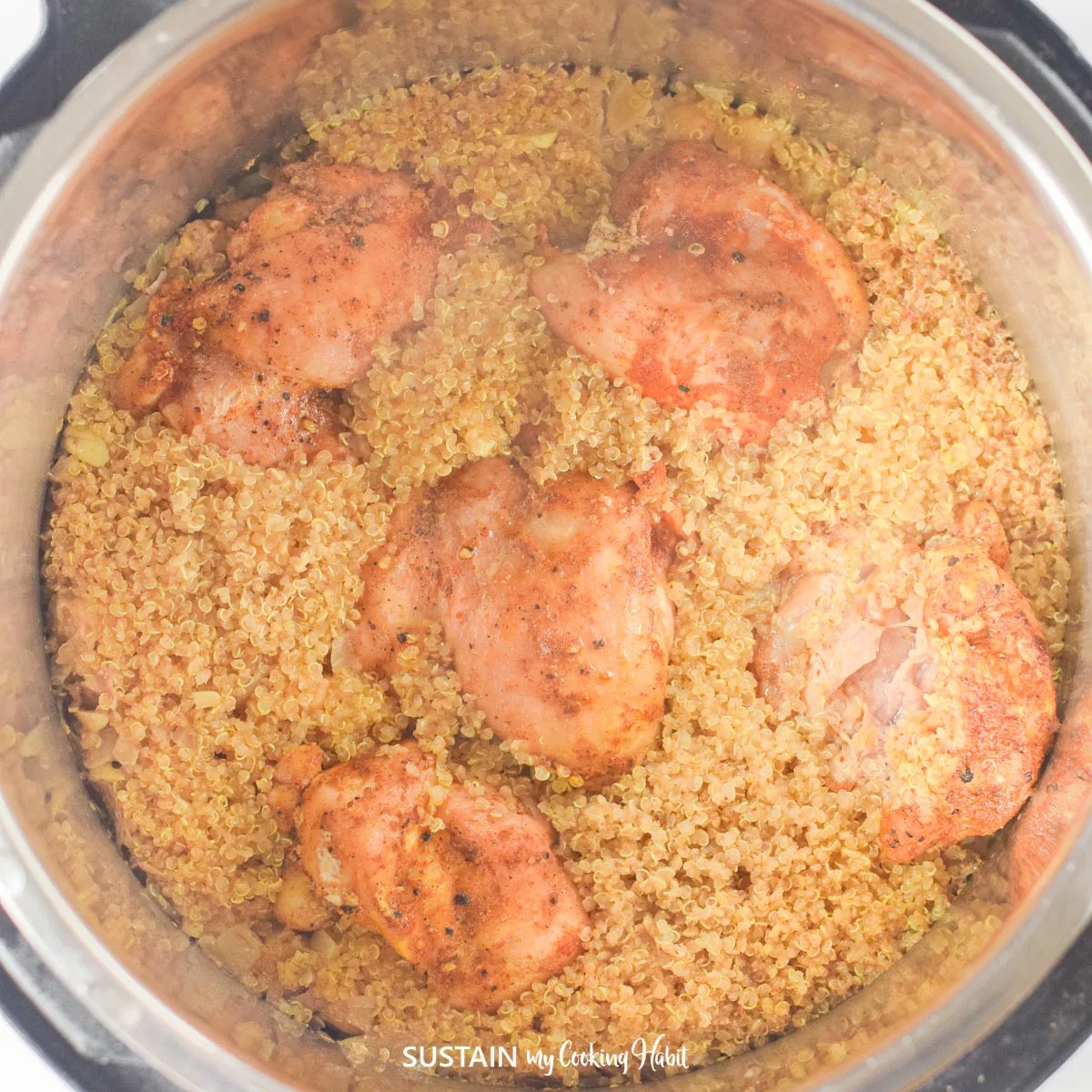 Cooked chicken and quinoa.