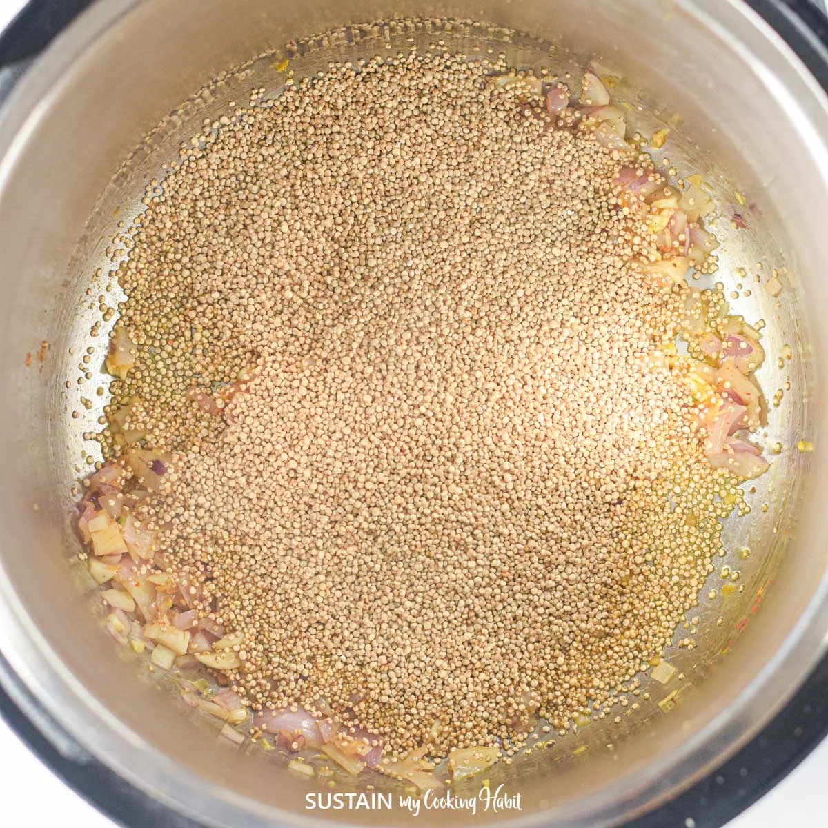 Adding quinoa to the Instant pot. 