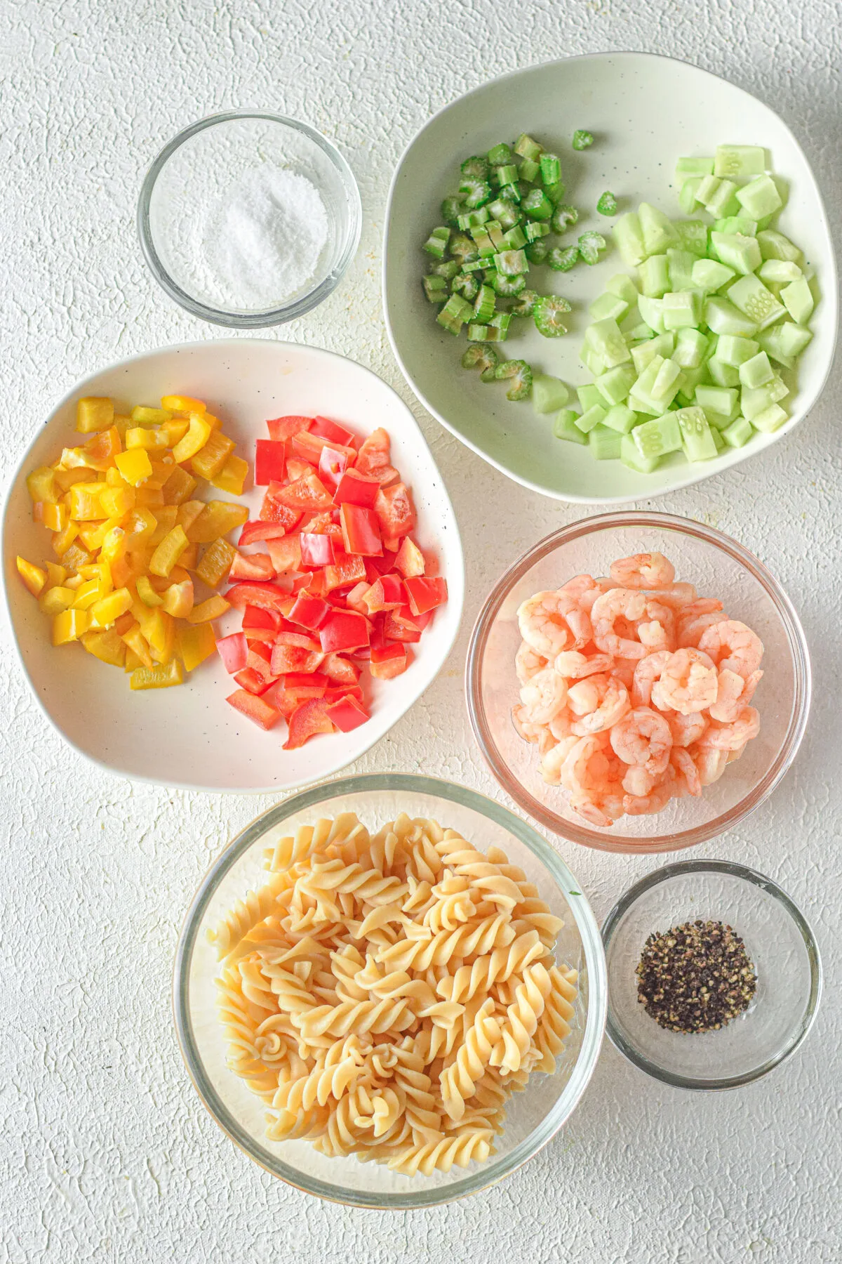 Ingredients for this shrimp pasta salad recipe