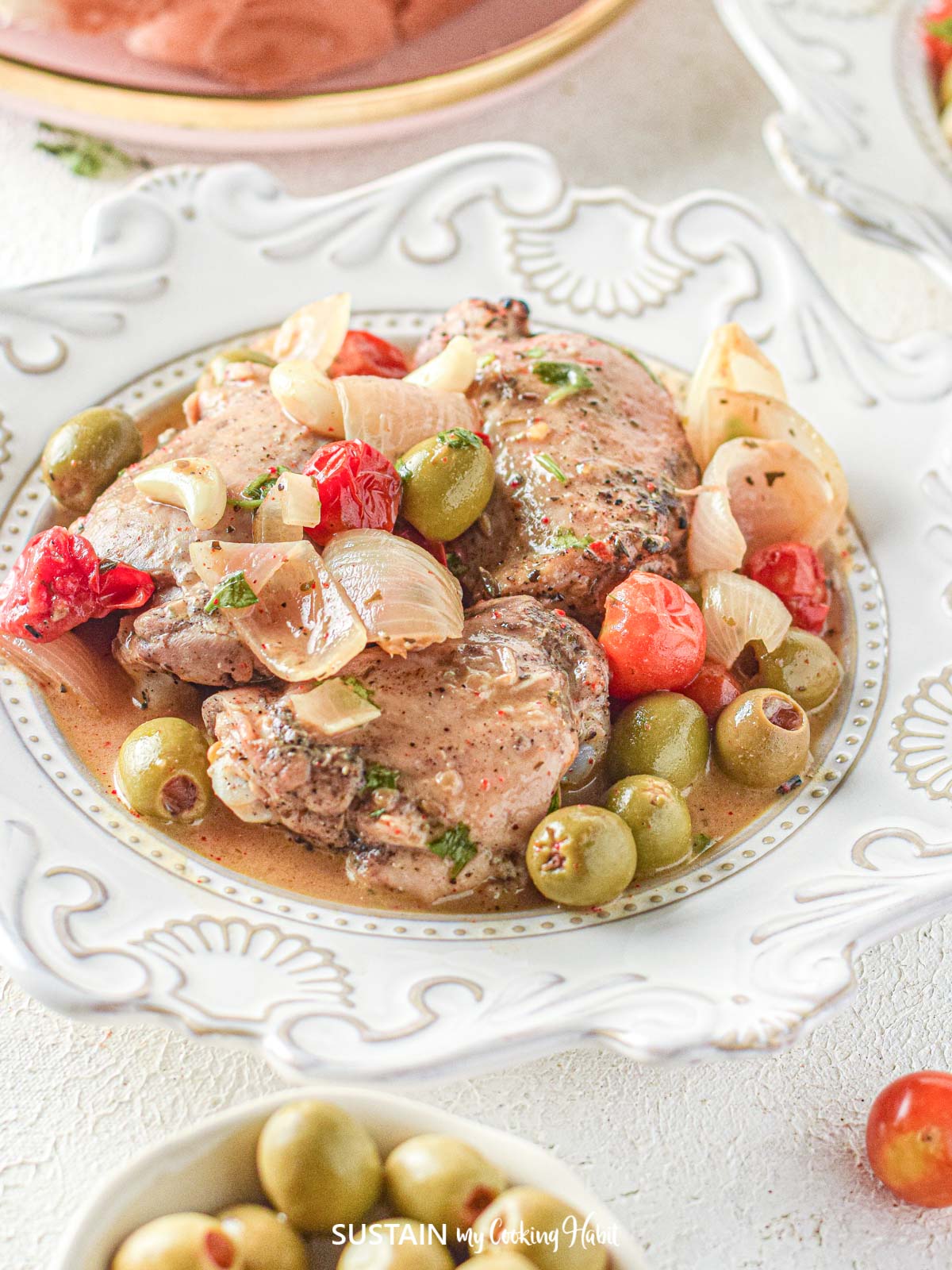 Chicken Provencal in a serving dish.