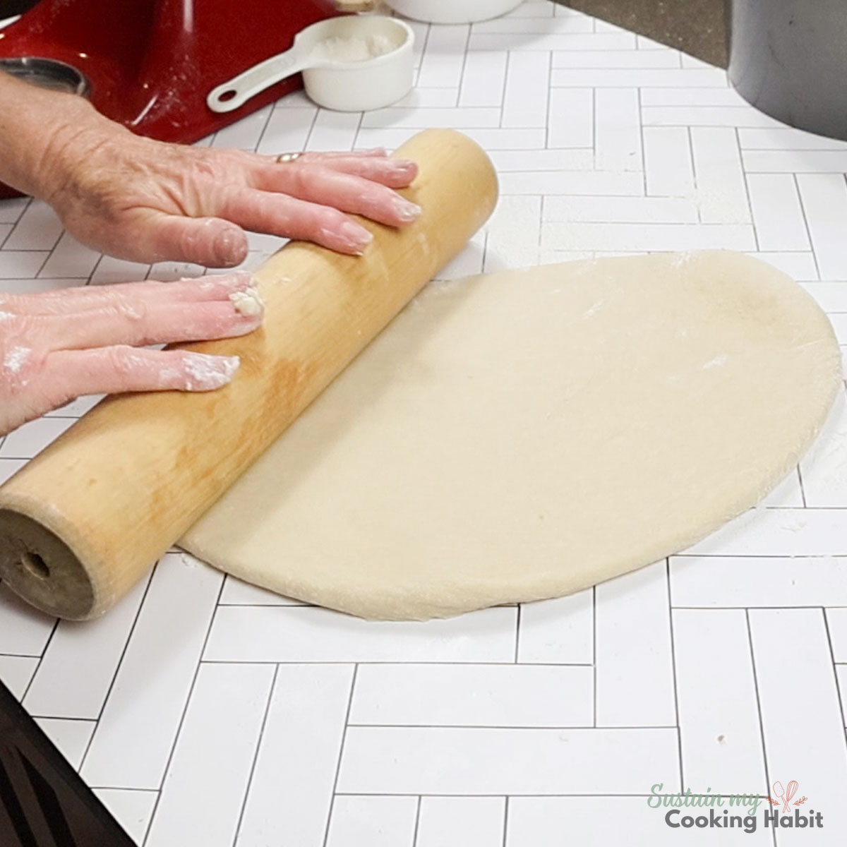 Rolling out dough. 