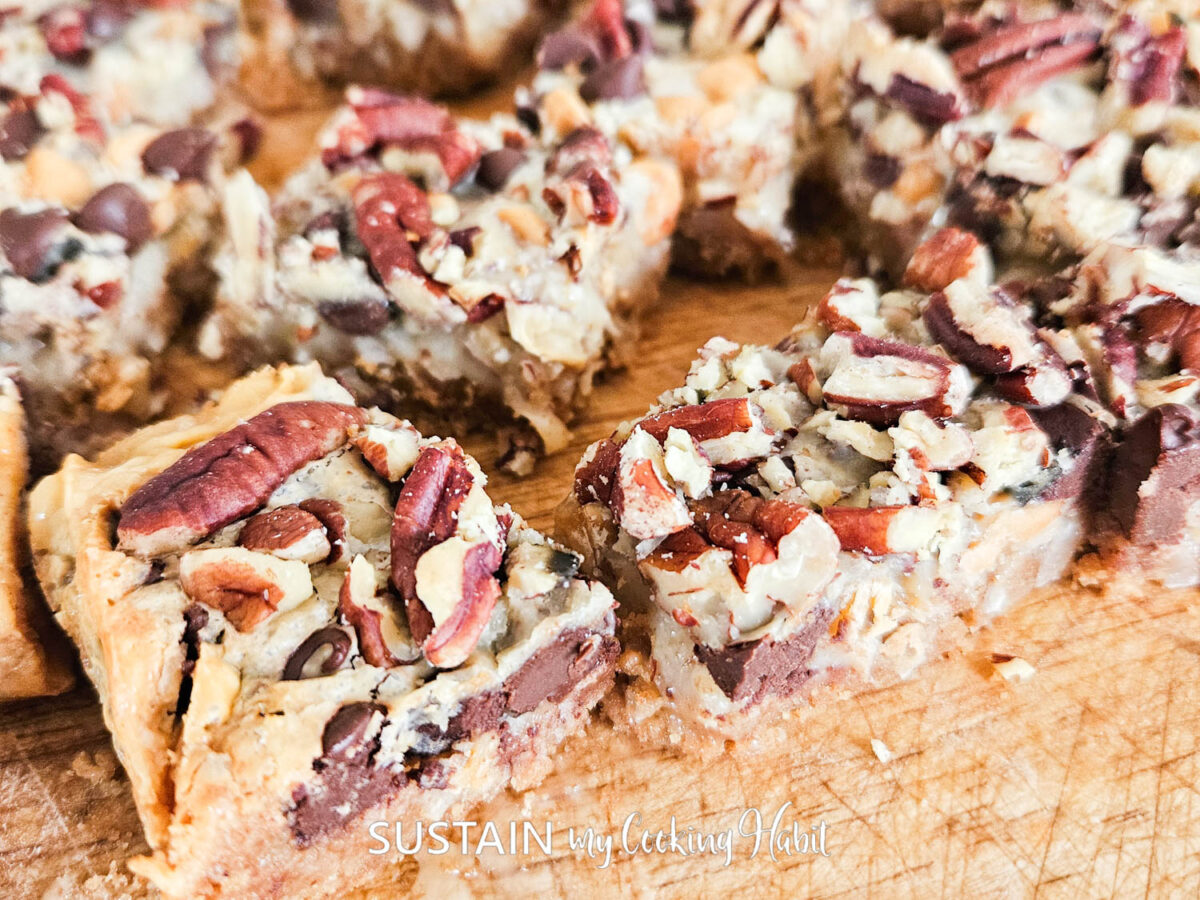 Ultimate seven layer bars placed next to each other. 