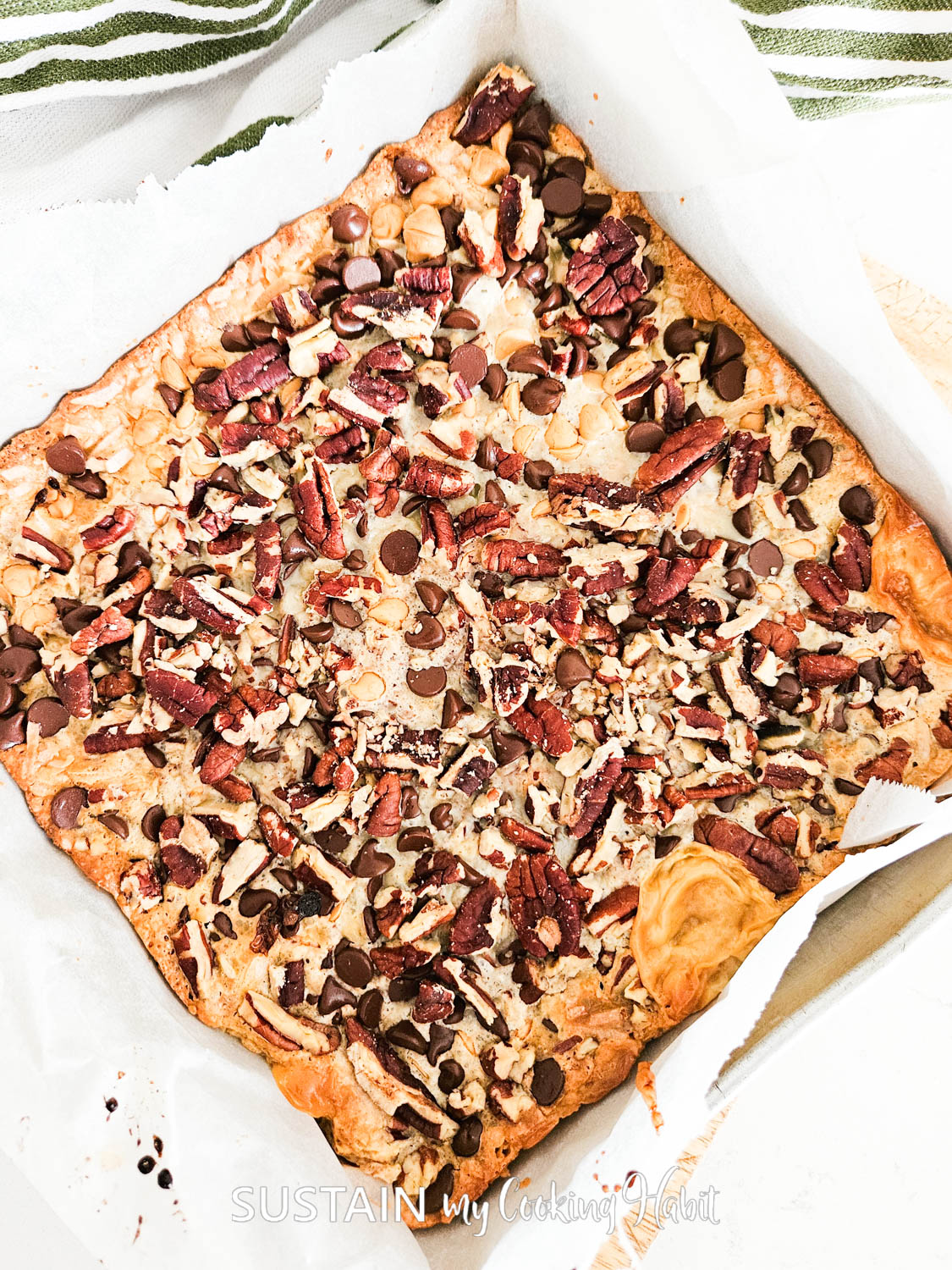 Ultimate seven layer bar in a pan. 