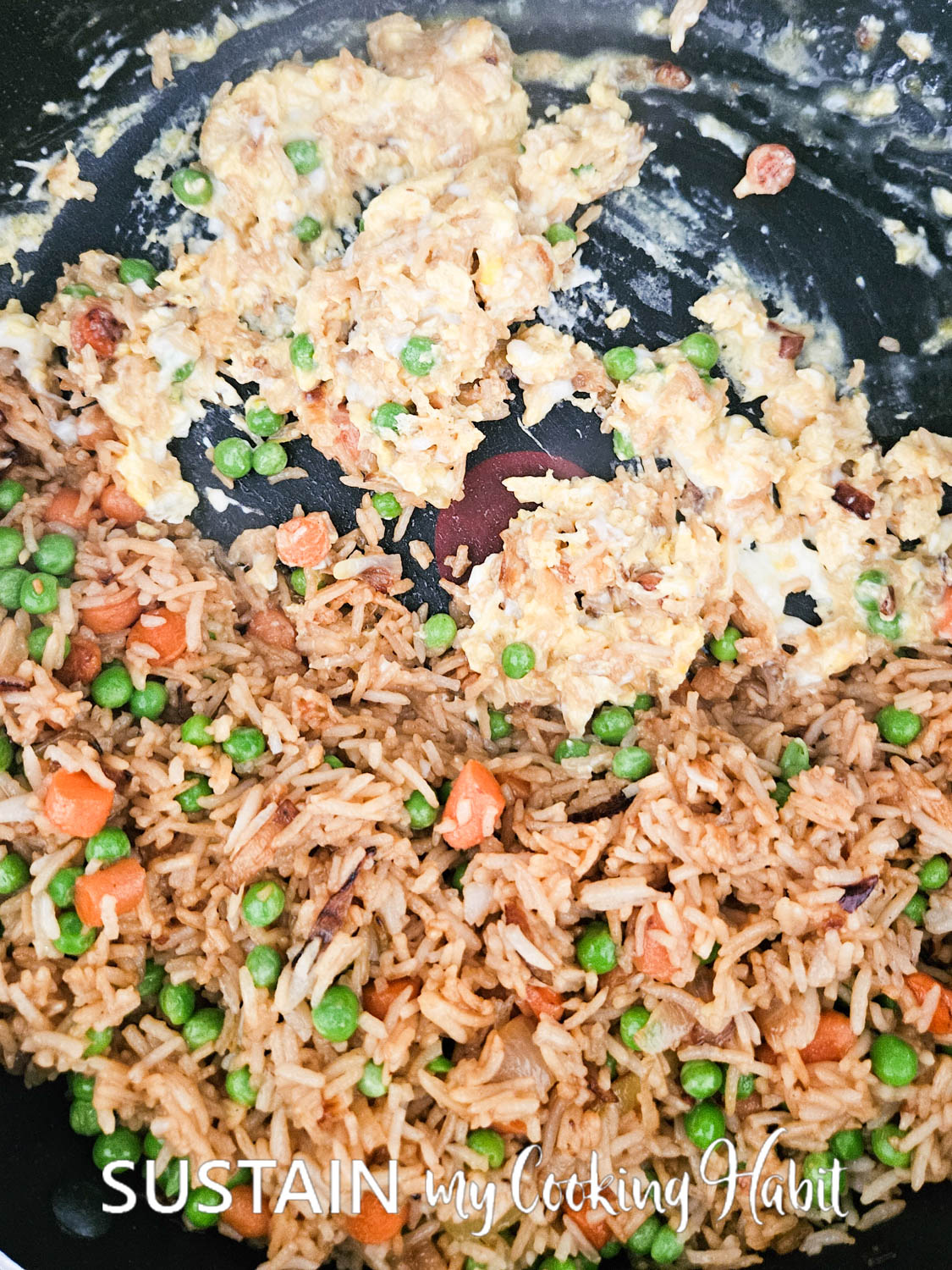 Cooked eggs and rice. 