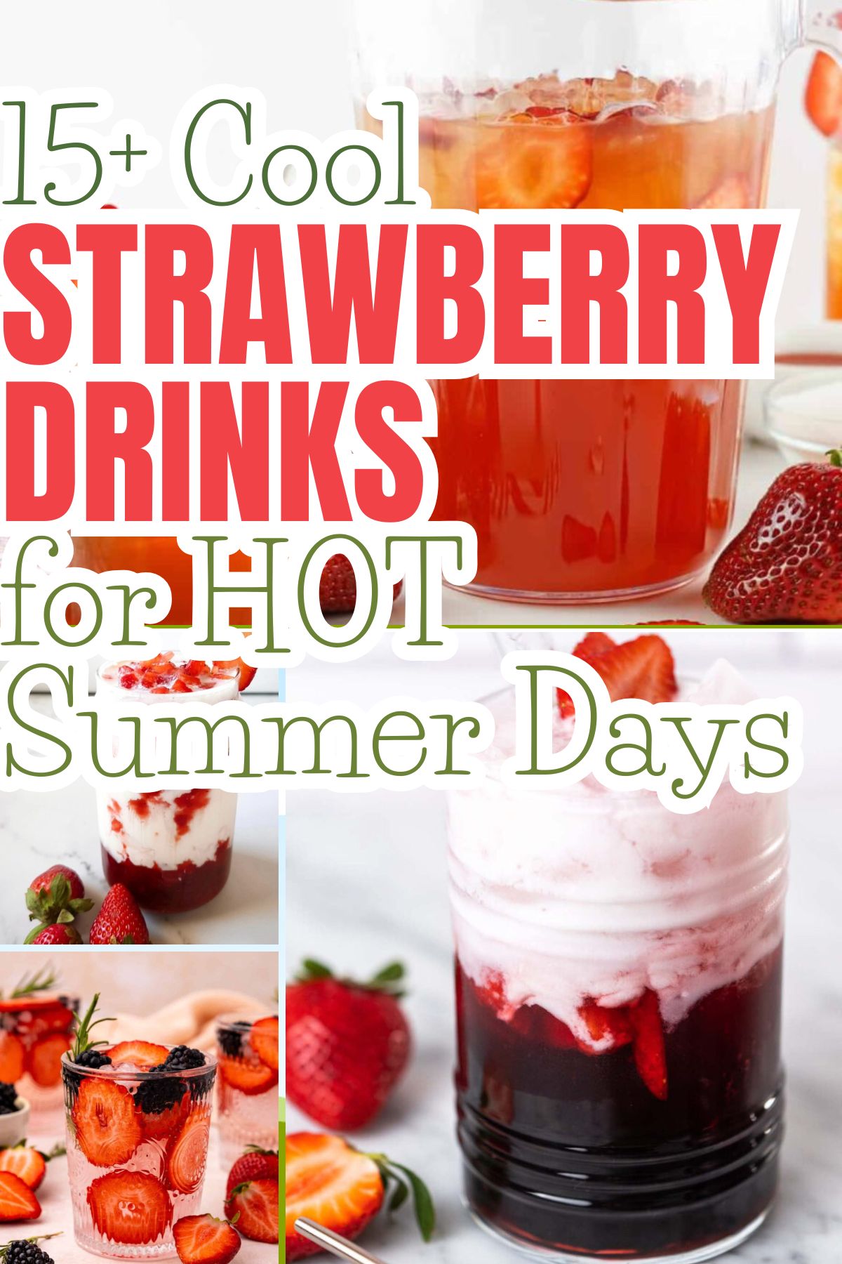 title image wit text overlay showing an assortment of strawberry drinks