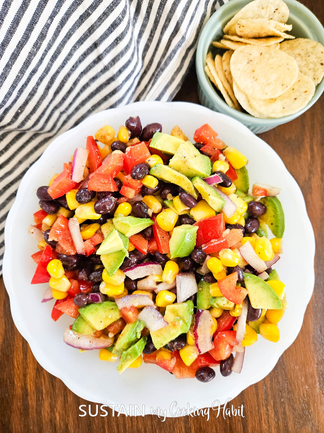 Black bean, corn and mixed vegetables salad in a bowl. 