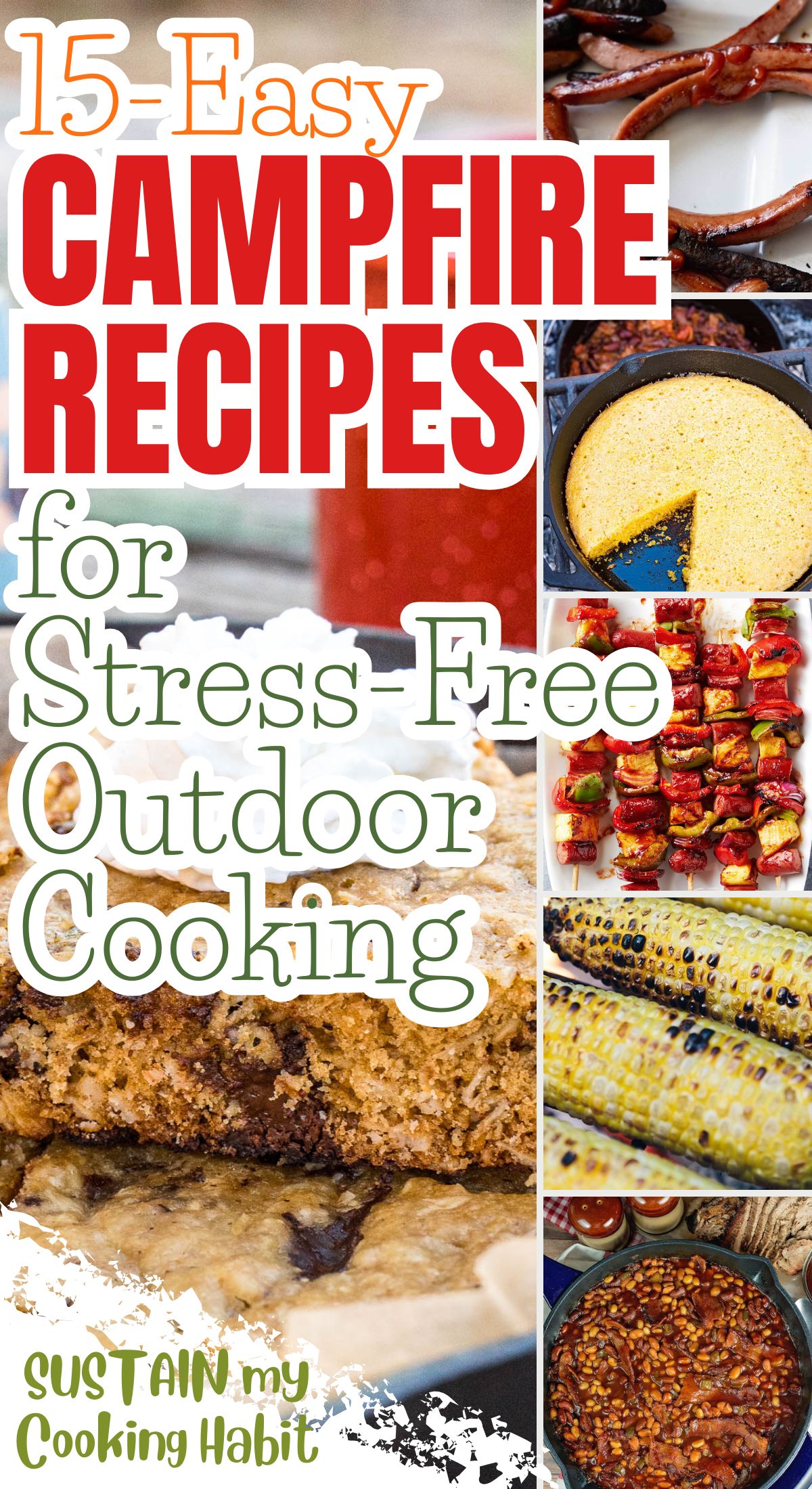 pinnable graphic showing a variety if campfire recipes with text overlay