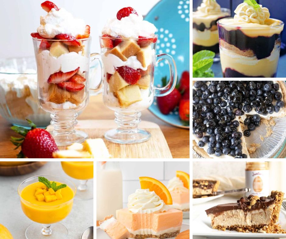 collage of refreshing summer desserts to make with no baking involved