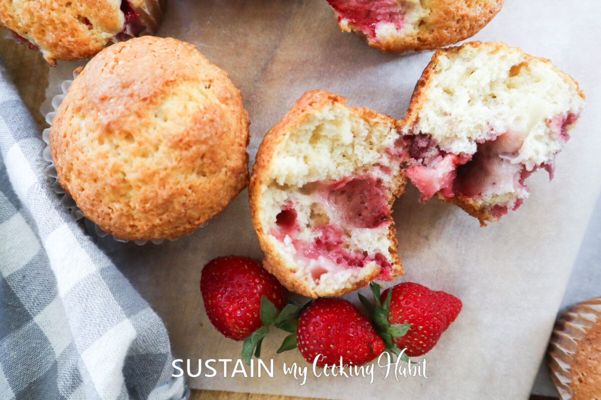 Strawberry muffins with fresh berries.