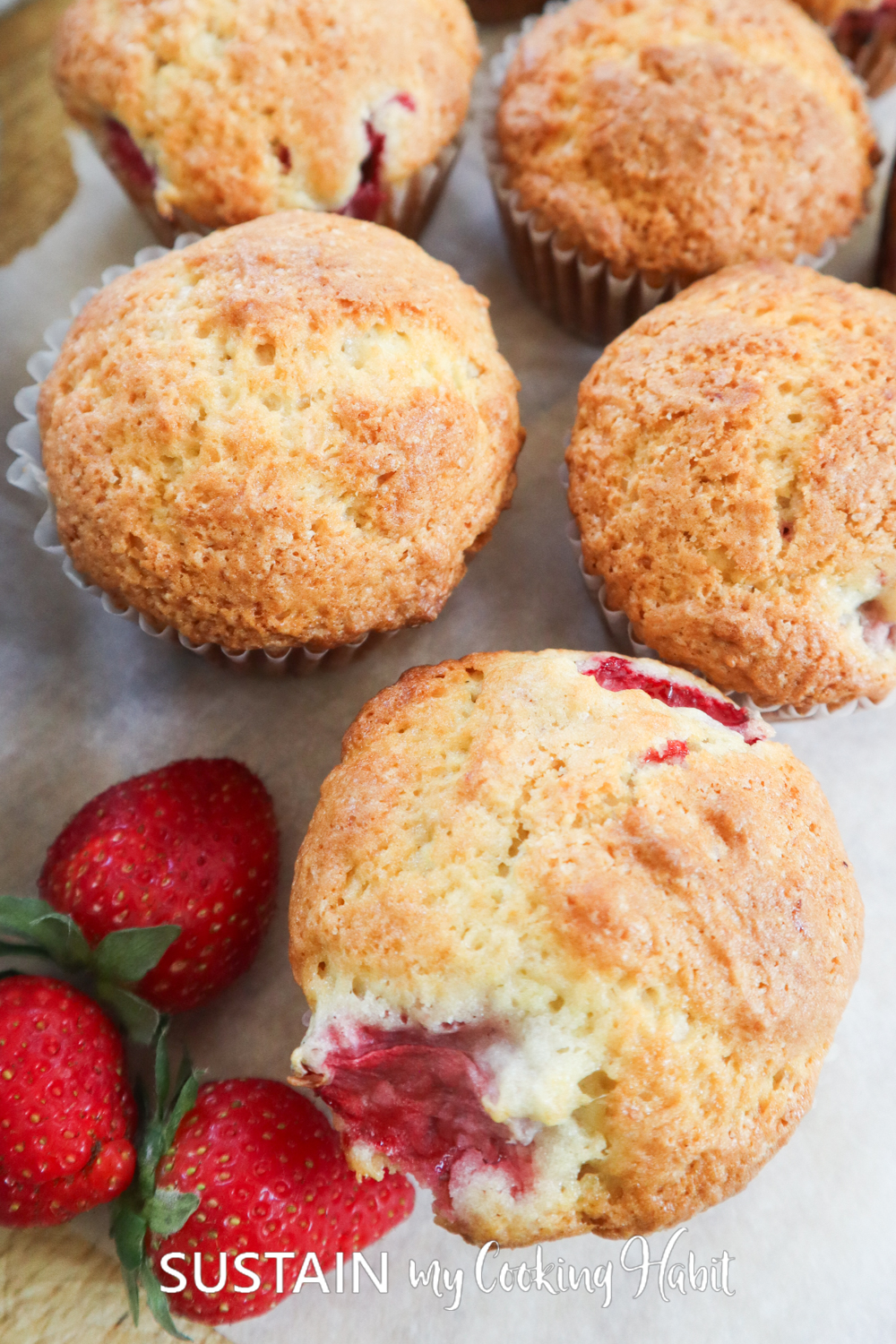Close up of strawberry muffins.