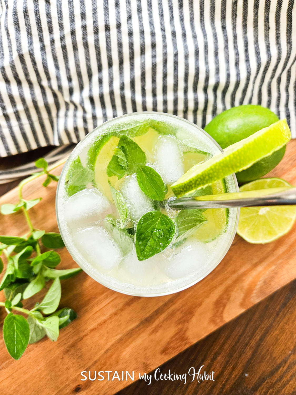 Overhead view of classic virgin mojito mocktail.