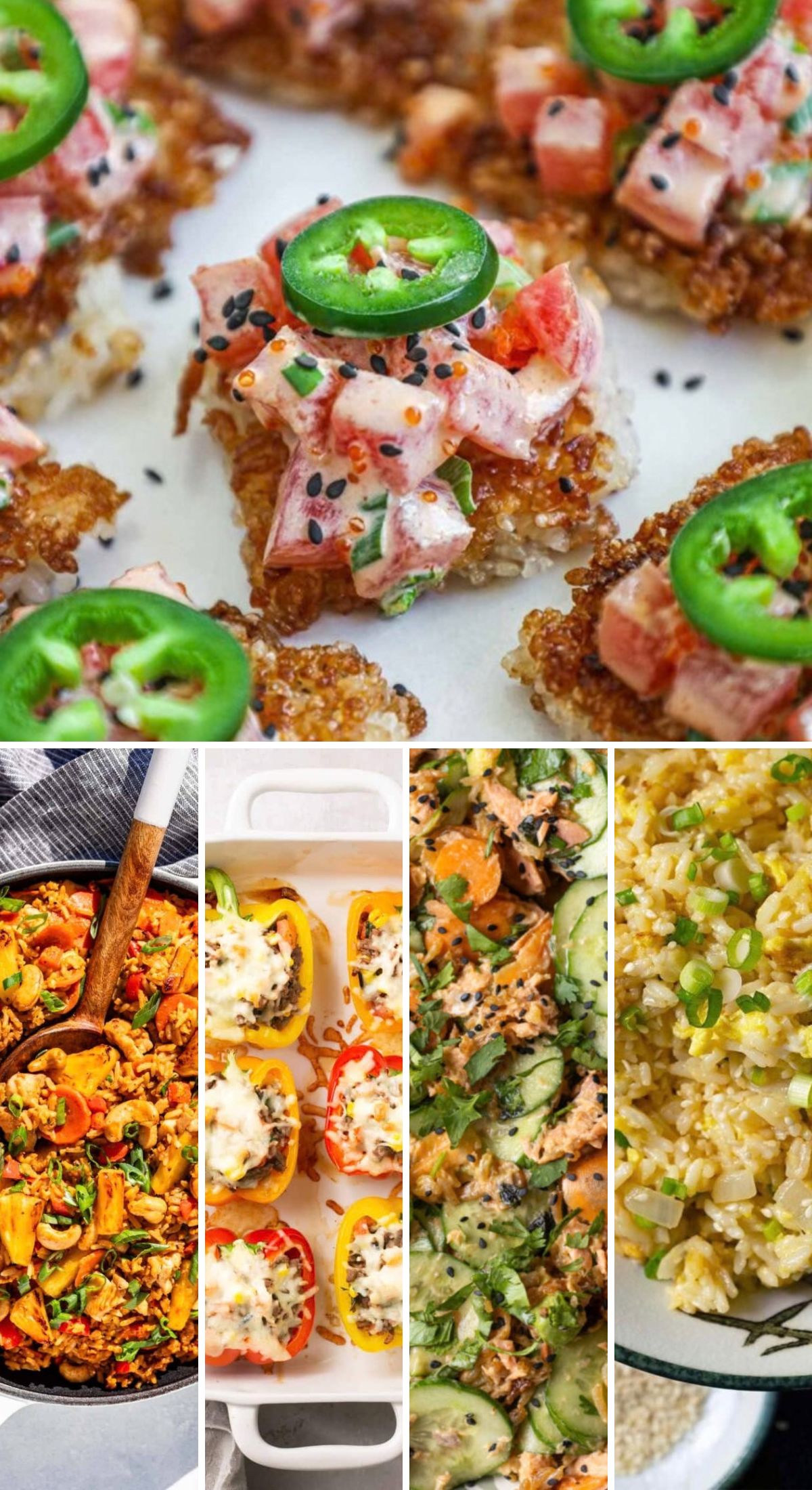 a collage of main dishes showing creative ways to cook with leftover rice