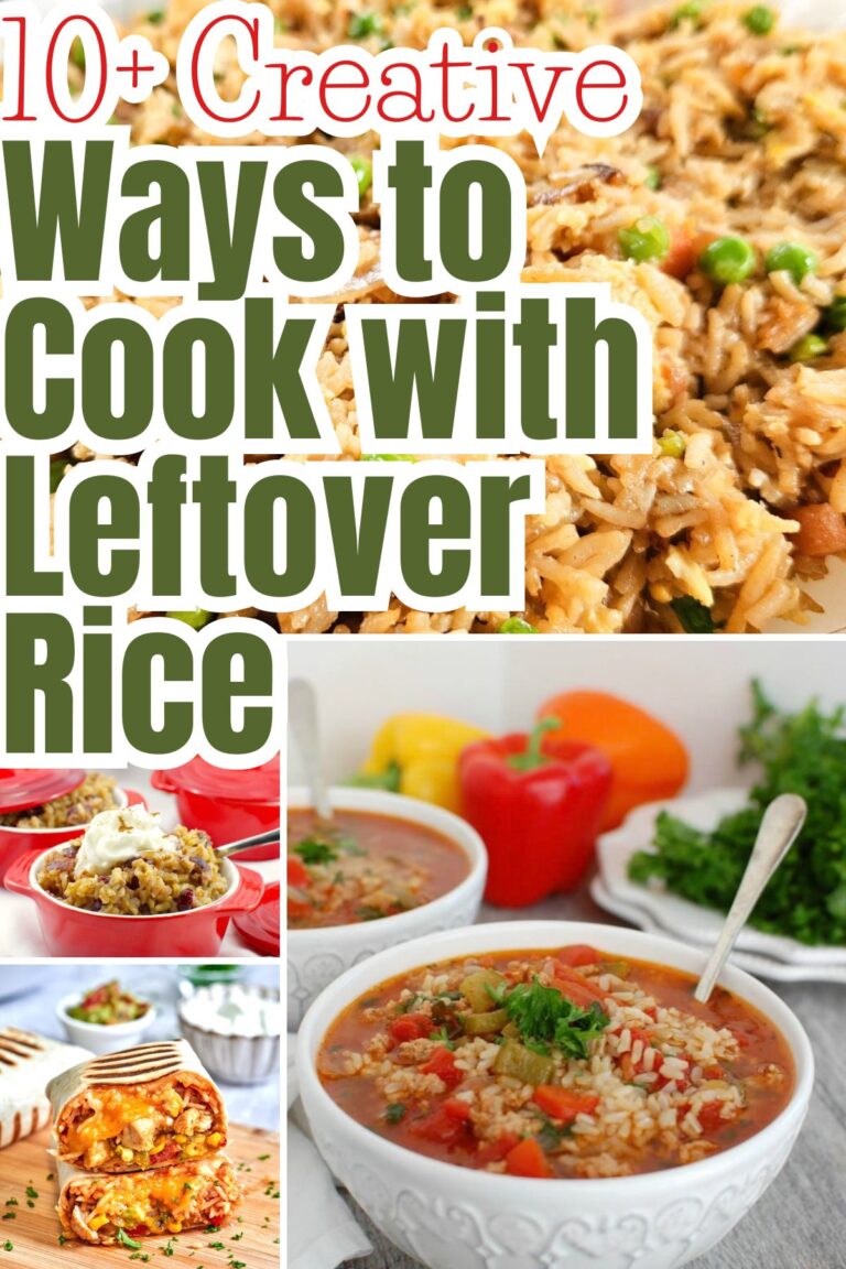 a collage of main dishes using leftover rice with text overlay